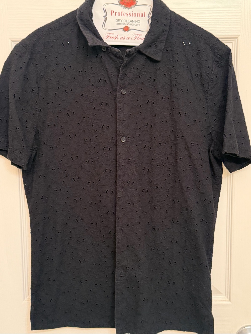 Express Black Eyelet Short-Sleeve Button-Down Shirt